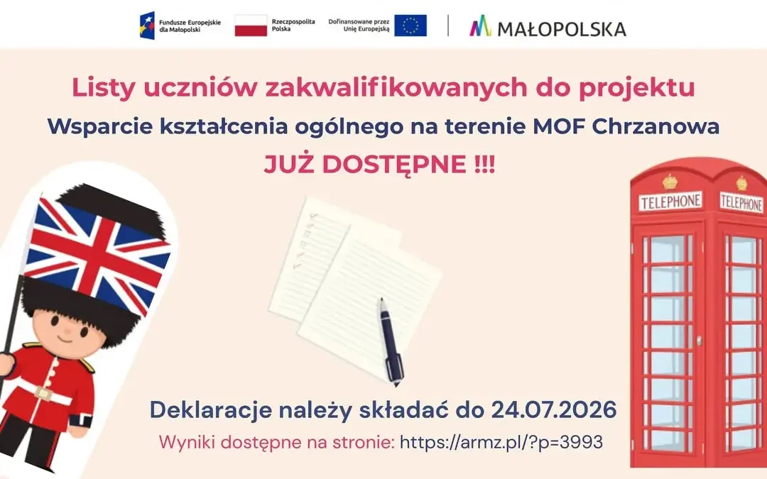 Projekt edukacyjny w MOF Chrzanowa: opublikowano listy zakwalifikowanych uczniów
