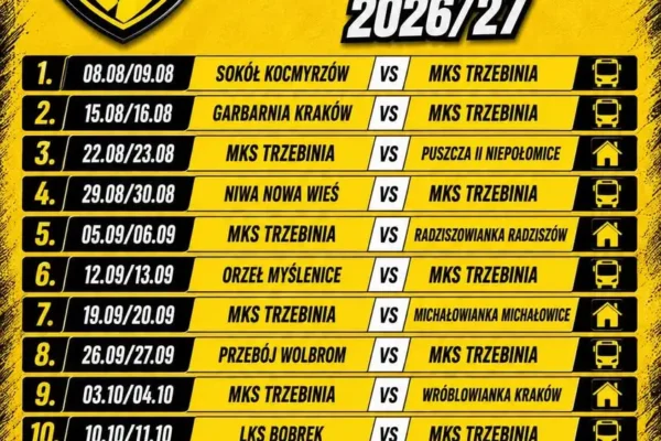 Terminarz V ligi na sezon 2026/27 – pierwszy mecz 8 sierpnia z Sokołem Kocmyrzów