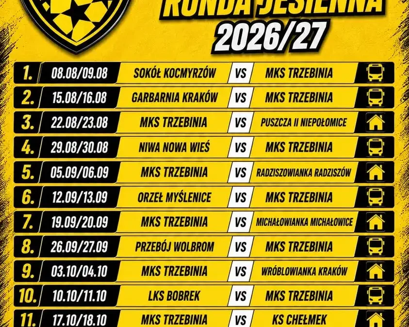 Terminarz V ligi na sezon 2026/27 – pierwszy mecz 8 sierpnia z Sokołem Kocmyrzów