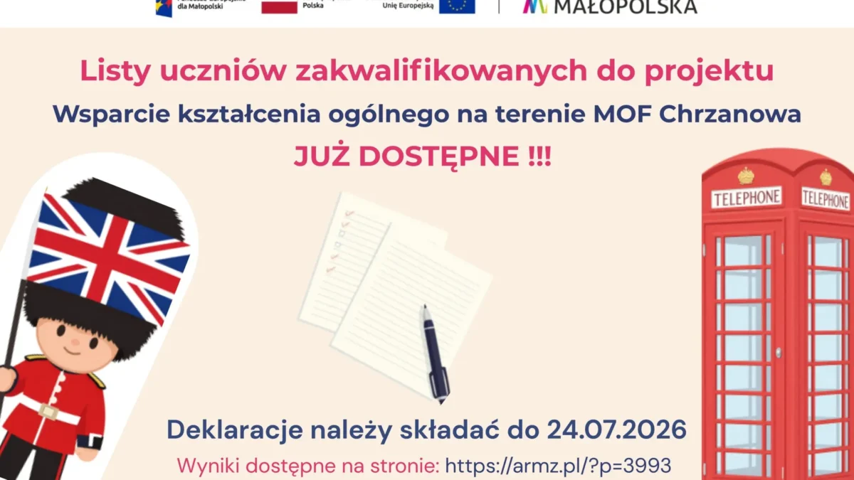 Końcowe listy rankingowe projektu edukacyjnego w MOF Chrzanowa opublikowane