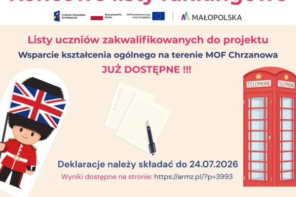 Końcowe listy rankingowe projektu edukacyjnego w MOF Chrzanowa opublikowane