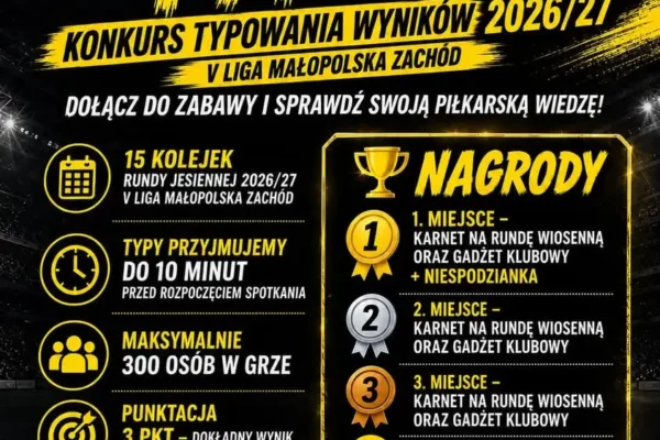 Rusza Żółto-Czarny Typer 2026/27 – konkurs typowania V ligi małopolskiej