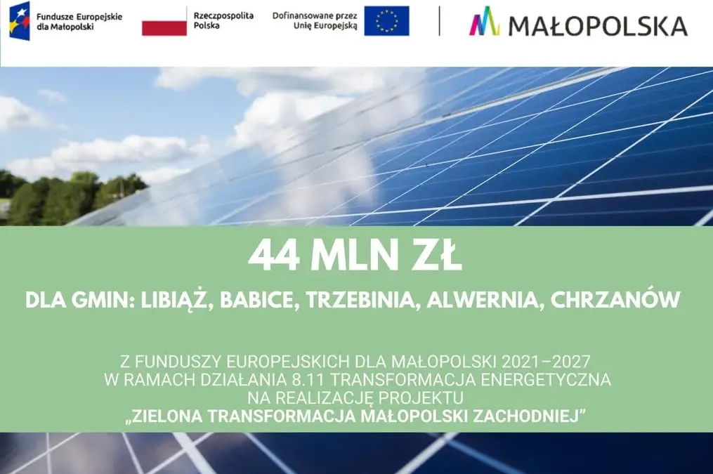 Zielona transformacja Małopolski Zachodniej: 44 mln zł na OZE dla pięciu gmin