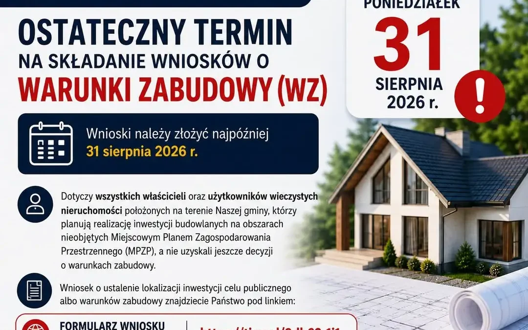 Przypomnienie: 31 sierpnia mija termin składania wniosków o warunki zabudowy