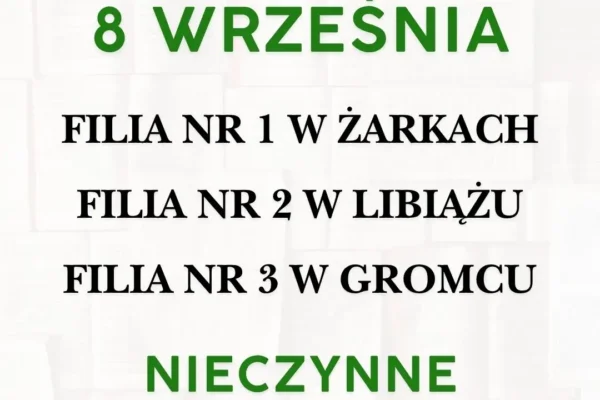8 września wszystkie filie biblioteki w Libiążu będą nieczynne