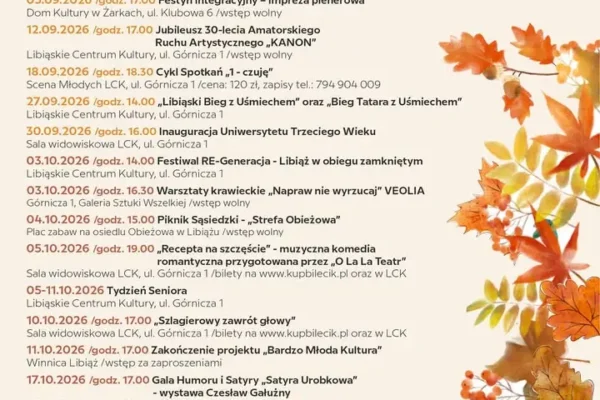 Libiąskie Centrum Kultury: kalendarium wydarzeń na wrzesień i październik 2026