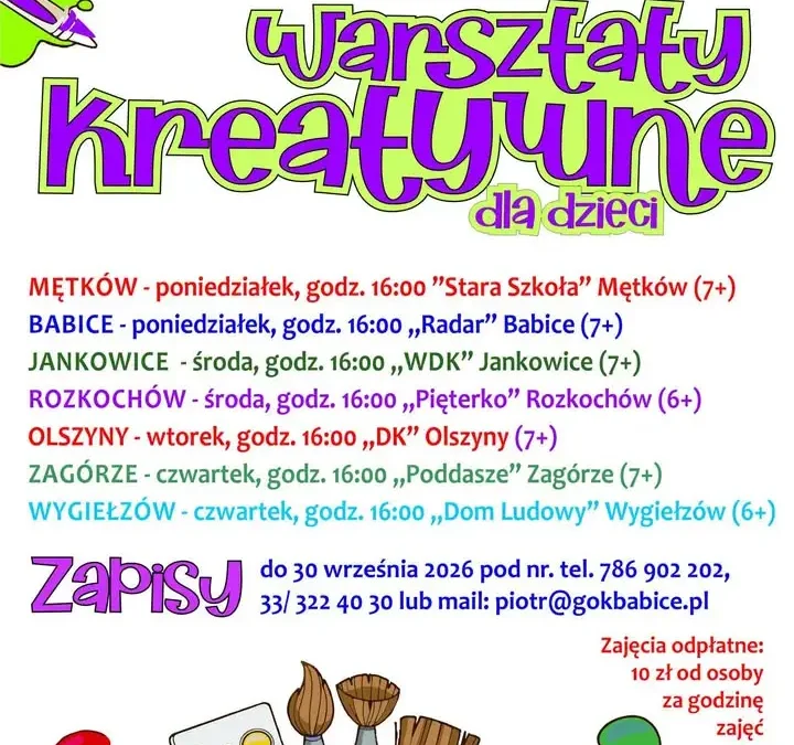 Kreatywne warsztaty dla dzieci w gminie Babice – zapisy do 30 września