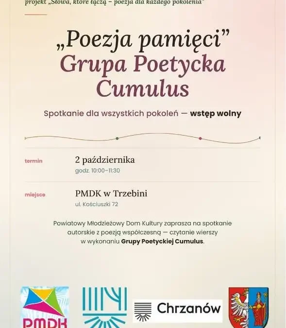 Poezja łączy pokolenia – wyjątkowy wieczór w Chrzanowie już 2 października