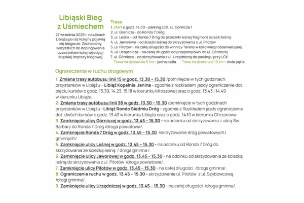 Libiąski Bieg z Uśmiechem już 27 września – będą utrudnienia w ruchu