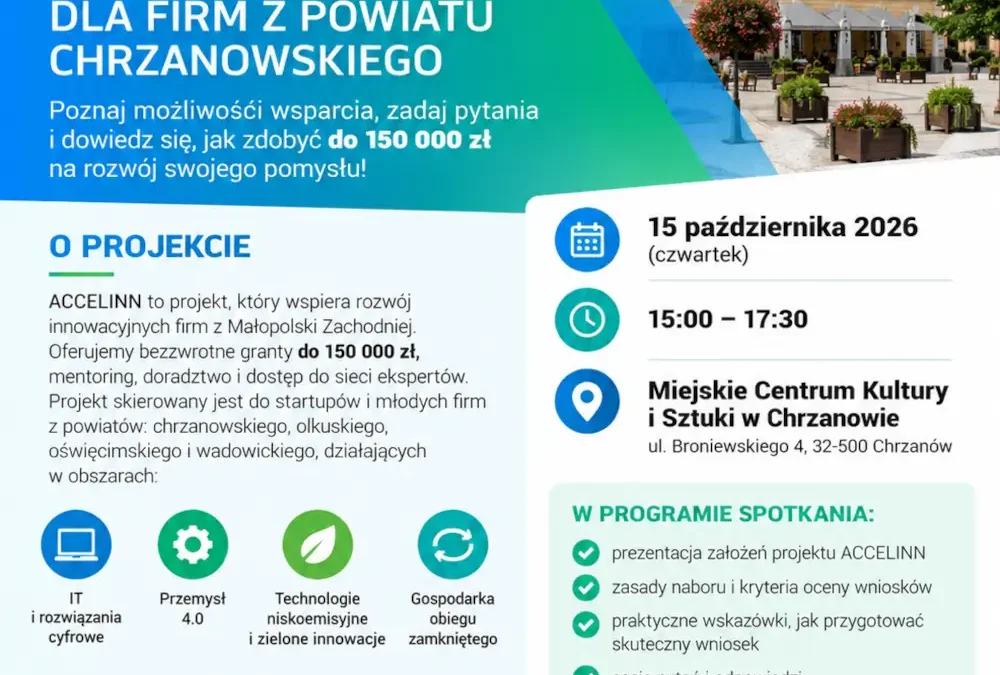 ACCELINN: spotkanie informacyjne dla startupów z Małopolski Zachodniej w Chrzanowie