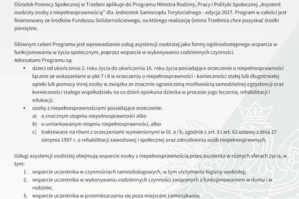 Trzebinia walczy o pieniądze na asystentów osób z niepełnosprawnością