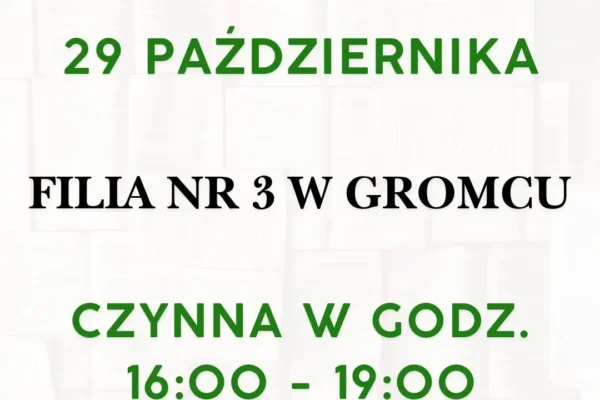 Filia biblioteki w Gromcu 29 października czynna krócej – komunikat MBP Libiąż