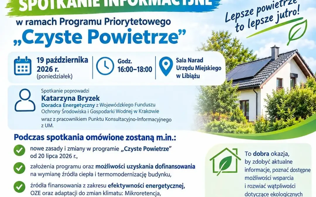 Czyste Powietrze: spotkanie informacyjne w Libiążu już 19 października