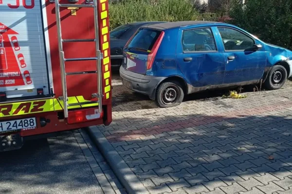 Wyciek oleju z porzuconego pojazdu przy ul. Sportowej — interwencja OSP Libiąż