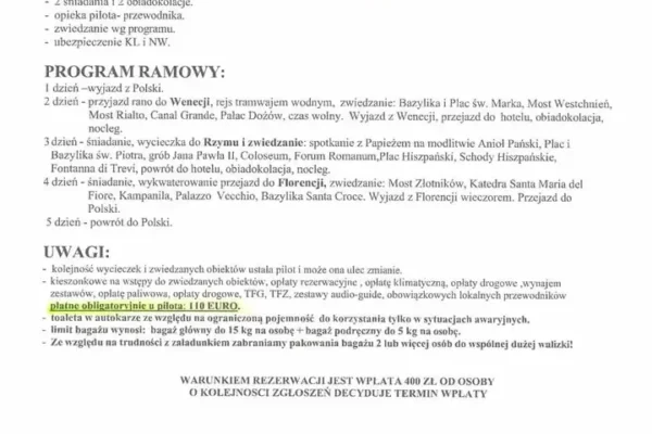 Włochy w pigułce – wycieczka z Trzebini. Zapisy trwają